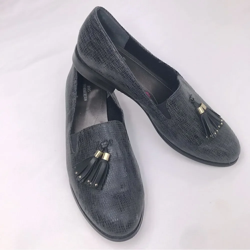 Ros Hommerson DIXIE  Tassel Loafer in Charcoal Iguana Print Leather